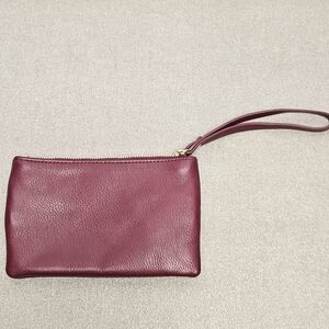 Indigo Burgundy Genuine Leather Wristlet Minimalist Everyday Pouch